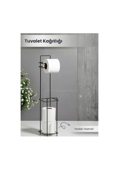 Premium Siyah Standlı Yedek Hazneli Tuvalet Kağıtlığı Banyo Modern Montajsız Uzun Ömürlü Ev Ofis Çok Renkli