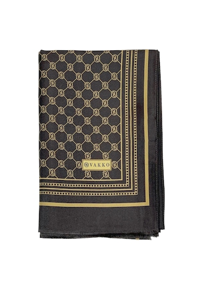 Vakko Twill İpek Şal - Özel Seri - Kahve Gold Altın - Kahverengi