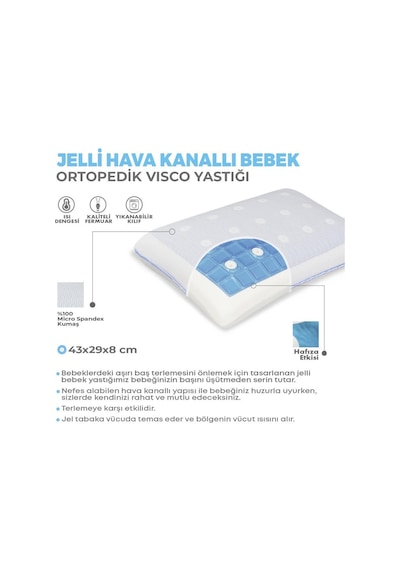 Viscofoam Terletmeyen Hava Kanallı Ortopedik Bebek Yastığı Jelli Hava Kanallı Visco Bebek Yastığı
