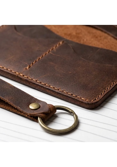 Natderi %100 Hakiki Deri Pasaport Kılıfı Ve Anahtarlık Seti - El Dikişli Özel Deri Pasaportluk 10x15 Cm Taba