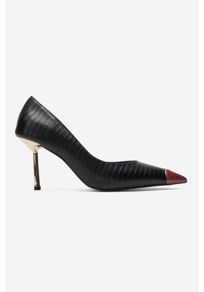 Luvi Shoes Jımena Siyah Kırmızı Desenli Sivri Burunlu Kadın İnce Topuklu Ayakkabı