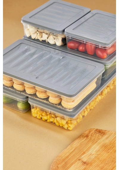 Multi Box 6 Parça 3 Farklı Boy Saklama Kabı Seti - Dondurucu & Mikrodalga Uyumlu Gri