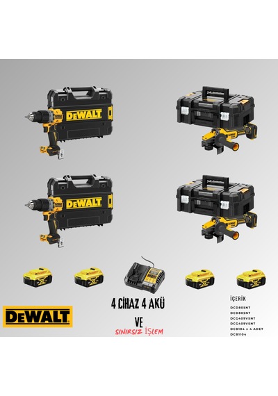 Dewalt DCD805NT + DCD805NT + DCG409VSNT+ DCG409VSNT 4 Adet 5 Amper Akü + Şarj Aleti Set