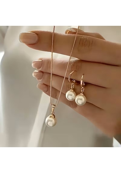 İnci Moda Kolye, Küpe Set, Nişan Özel Gün Sevgililer Günü Altın