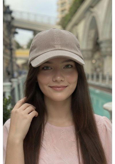 Mollycrush Kadın Mevsimlik Fitilli Kadife Bej Şapka Günlük Ayarlanabilir Beyzbol Kep Bej