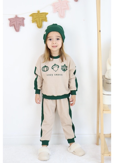 Miababy Cozy Nakış Baskılı 3lü Takım Koyu Yeşil
