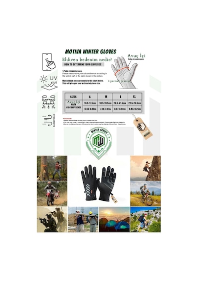 Motiva Su Geçirmez Softshell Unisex Bisiklet, Motosiklet Eldiven Dokunmatik Kışlık Rüzgar Geçirmez Kaymaz