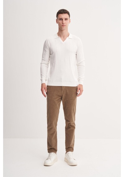 Cazador Slim Fit Rayon Karışımlı Premium Polo Yaka Kazak-33045 ekru