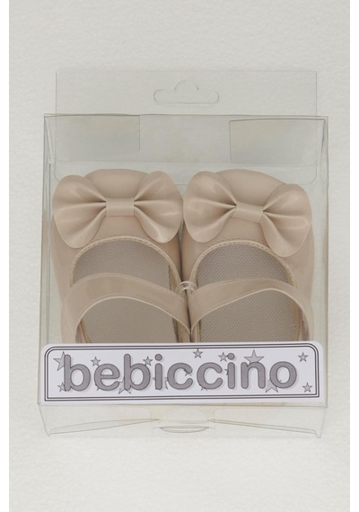 Bebiccino Kız Bebek Rugan Babet Ayakkabı Fiyonklu Cırtlı 18-19 Numara, Bej