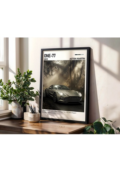 Aston Martin One-77 Ahşap Çerçeveli Poster Tablo Hypercar Koleksiyon