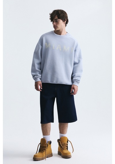 Vamos Miami Baskılı Bisiklet Yaka Sweatshirt Bebe Mavi
