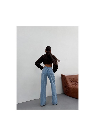 Kene Jeans Buz Kar Ön İşlemli Tam Kalıp Bol Paça Denim/kot Pantolon Jeans Buz Kar