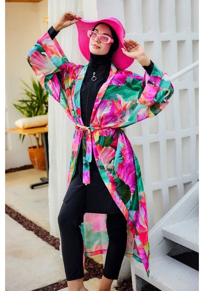 Remsa Mayo Remsa Tesettür Mayo Üzerine Tek Kaftan Kimono Pareo Pembe01 Rp033 Ayşe Pembe01
