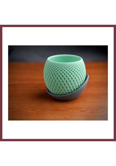 Storeşahin 3d Baskı Küre Saksı - Kafes Dokulu İki Parçalı Dekoratif Saksı - Mint-gri Shn0720 84638766