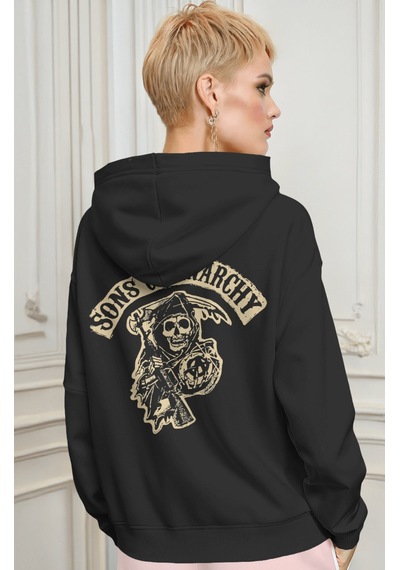 Sevbano Sons Of Anarchy Rock Metal Müzik Grubu Sırt Baskılı Unisex Oversi Siyah