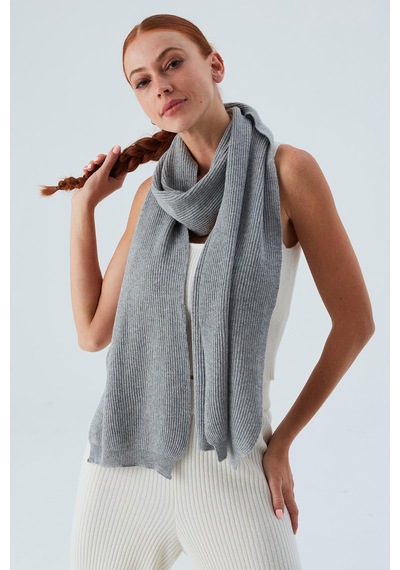 Peraluna Nomı Scarf Selanik Örgü Kaşmir Karışımlı Yumuşak Kadın Triko Atkı - Gri Melanj Gri Melanj
