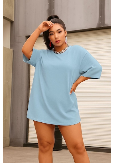 Benroma Düz Oversize Unisex Tişört Ycb2 Mavi