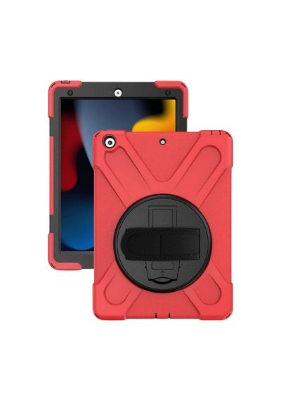 Apple Uyumlu iPad 7-8-9 10.2 2019,2020,2021 Defender Standlı Zırhlı Silikon Tablet Kılıfı Kırmızı Tablet Kılıfı