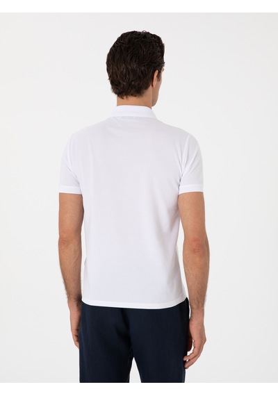 Beyaz Slim Fit %100 Pamuk Polo Yaka T-shirt