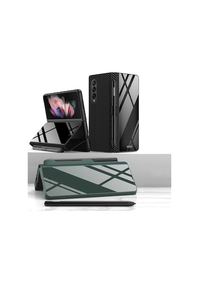 Samsung Uyumlu Galaxy Z Fold 3 Kılıf Kalem Bölmeli Droga Kılıf Siyah