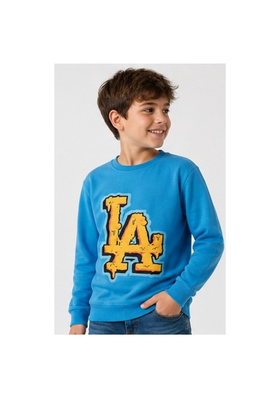 İrem Çocuk Giyim Erkek Çocuk La Yazı Desenli Mavi Renk Sweatshirt Mavi