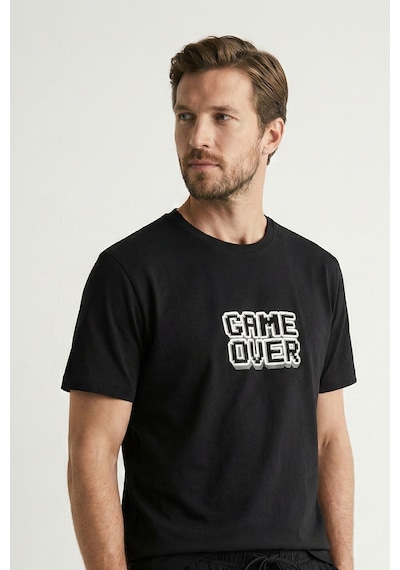 Elemge %100 Pamuk Pijama Üstü T-shirt Süprem Compact Penye Erkek Rahat Kalıp Siyah Kısa Kol Game Over Baskı Elemge %100 Pamuk Pijama Üstü T-shirt Süprem Compact Penye Erkek Rahat Kalıp Siyah Kısa Kol Game Over Baskı