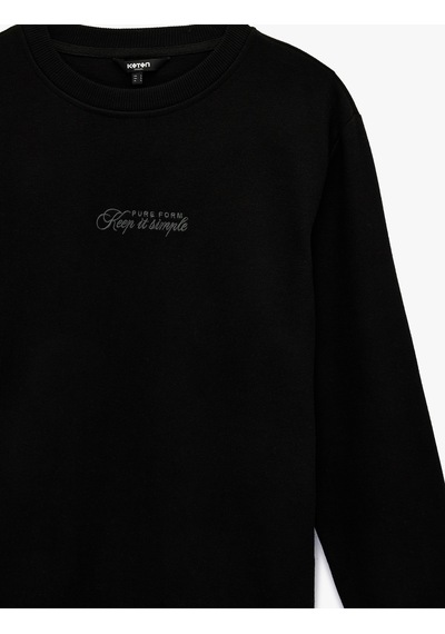 Koton Regular Fit Uzun Kollu Baskılı Bisiklet Yaka Sweatshirt Siyah 6sam70017mk Siyah