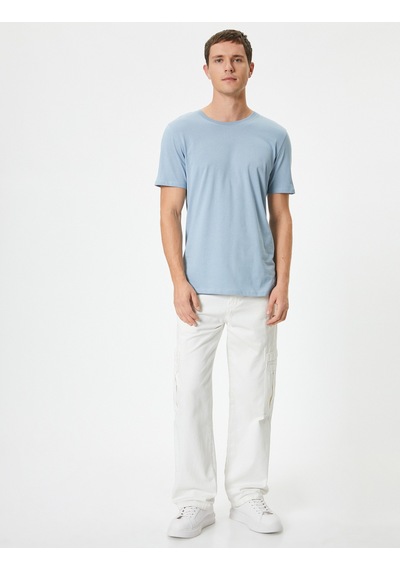 Koton Basic Tişört Slim Fit Bisiklet Yaka Kısa Kollu Mavi 4sam10842hk Mavi