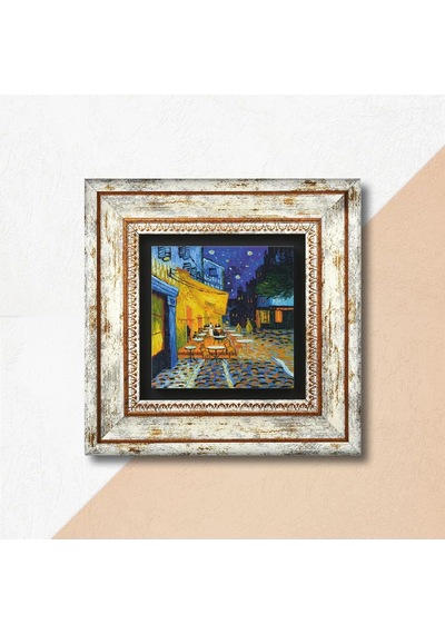 Lexroo Van Gogh Kafe Terasta Gece Taş Duvar Tablosu - Çerçeveli Taş Tablo - Dekoratif Duvar Sanatı