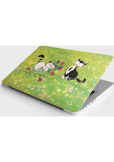 Laptop Sticker Notebook Pc Kaplama Etiketi Çiçekler Ve Kedi