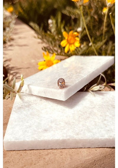 Taşlı Kurukafa Tasarım Rose Gold Renk 316l Stainless Steel Çelik Piercing Tragus Helix