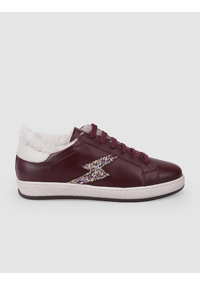 %100 Hakiki Deri Bordo Bağcıklı Kürklü Kadın Sneaker Bordo
