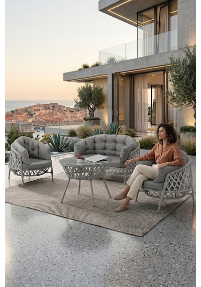 Canisa Viola Serisi 1. Sınıf 2+1+1 Gri Rattan Gri Minder Bahçe Balkon Oturma Koltuk Takımı Canisa Viola Serisi 1. Sınıf 2+1+1 Gri Rattan Gri Minder Bahçe Balkon Oturma Koltuk Takımı
