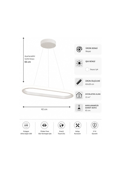 AvizeGO Elipso Led Sarkıt Avize Beyaz Işık