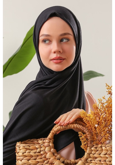 Melodi Scarf Tesettür Penye Şal Siyah Siyah