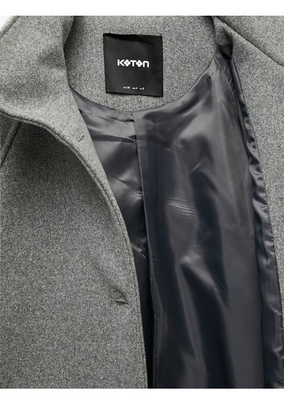 Koton Balon Kollu Düğmeli Dik Yaka Oversize Kaşe Uzun Kaban Gri 7wak00184ew