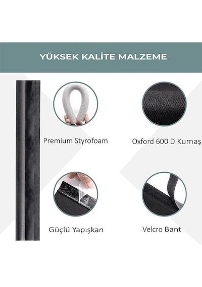 Kapı Altı Rüzgar Önleyici, Isı Yalıtım Süngeri, Eşik Altlığı, Soğuk Geçirmez 2 Adet Siyah