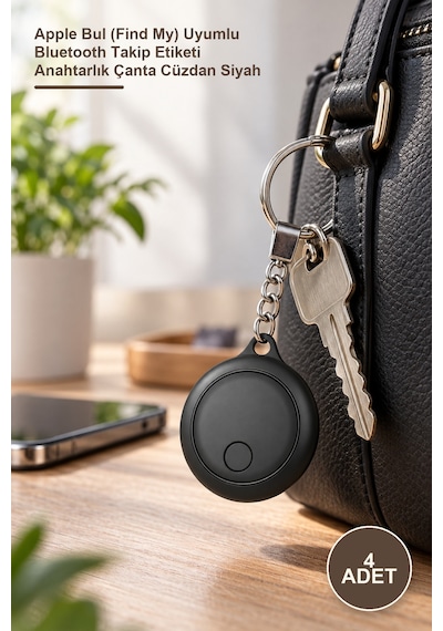 Gps Takip Cihazı Apple Bul Find My Uyumlu Bluetooth Takip Etiketi, Tracker/tag, Anahtar Cüzdan Çanta Takibi, Siyah Yuvarlak Tasarım