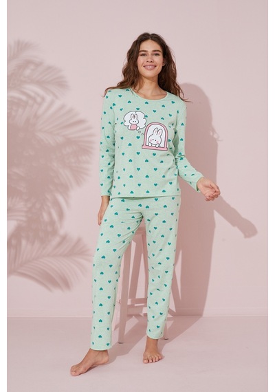 Siyah İnci Pamuklu Örme Pijama Takım 24241070 Yeşil