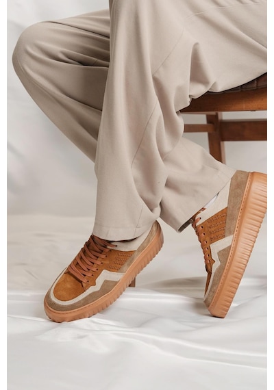 Shoetyle - Taba Hakiki Süet Bağcıklı Erkek Sneaker 115-k502-1333 Taba