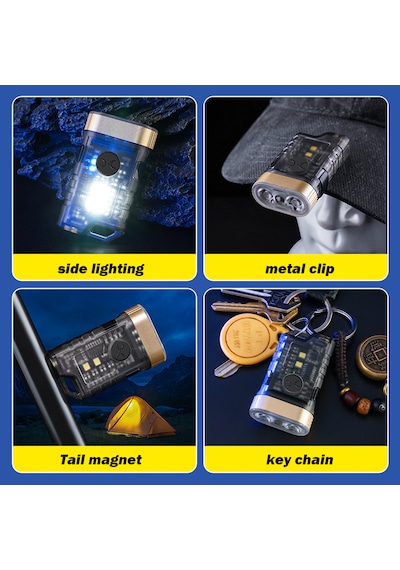 İdragon A11 Mini Led Anahtarlık Feneri 1000 Lumen Süper Parlak, Type-c Şarjlı, Manyetik Gövdeli, Çok Modlu Edc El Feneri Siyah