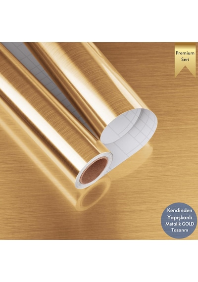 Technosmart 60cm 300cm Kendinden Yapışkanlı Metalik Folyo Mutfak Dolap Masa Kaplama Duvar Kağıdı Gold
