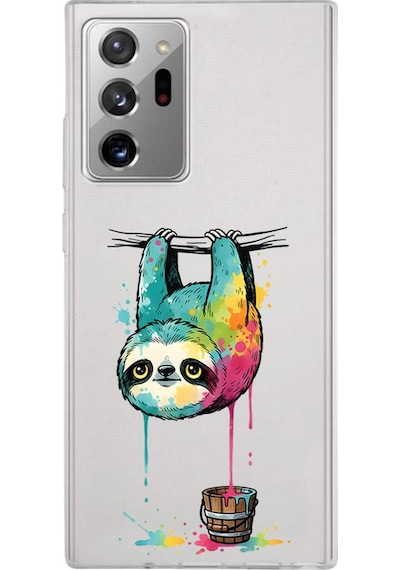 Samsung Galaxy Note 20 Ultra İle Uyumlu Splash Tembel Hayvan Tasarımlı Şeffaf Silikon Kılıf Şeffaf