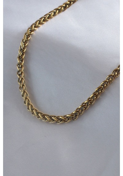 Çelik Gold Renk Kalın Zincir Model Kadın Kolye Beyaz