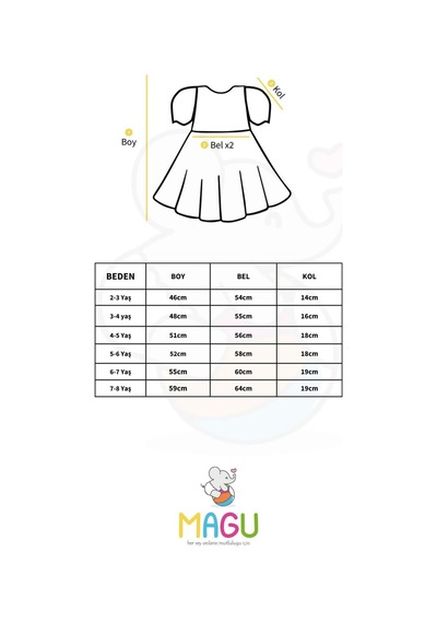 Magu Kız Çocuk Ekru Desenli Astarlı Pamuklu Elbise