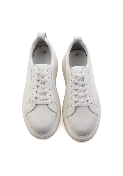 Beyaz Hakiki Deri Erkek Sneaker E01089006803 Beyaz