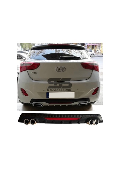 Hyundai i30 Difüzör Arka Tampon Eki 4 Egzoz Çıkışlı Siyah Reflekt