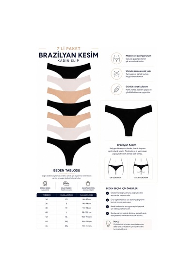 Sebatingo Kadın Brazilyan Külot Pamuklu Çok Renkli 7 Li Paket