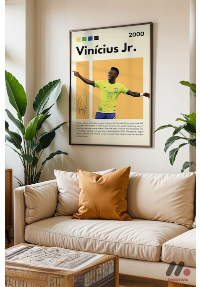 Vinicius Jr Futbol Posteri, Siyah Çerçeveli Duvar Tablosu - Spor Severlere Hediye