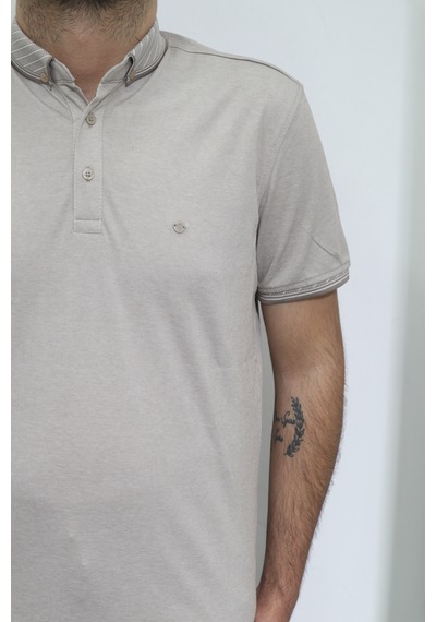 Santa Dmc Tekstil Erkek Düz Spor Kesim Normal Kalıp Polo Yaka T-shirt Açık Kahverengi